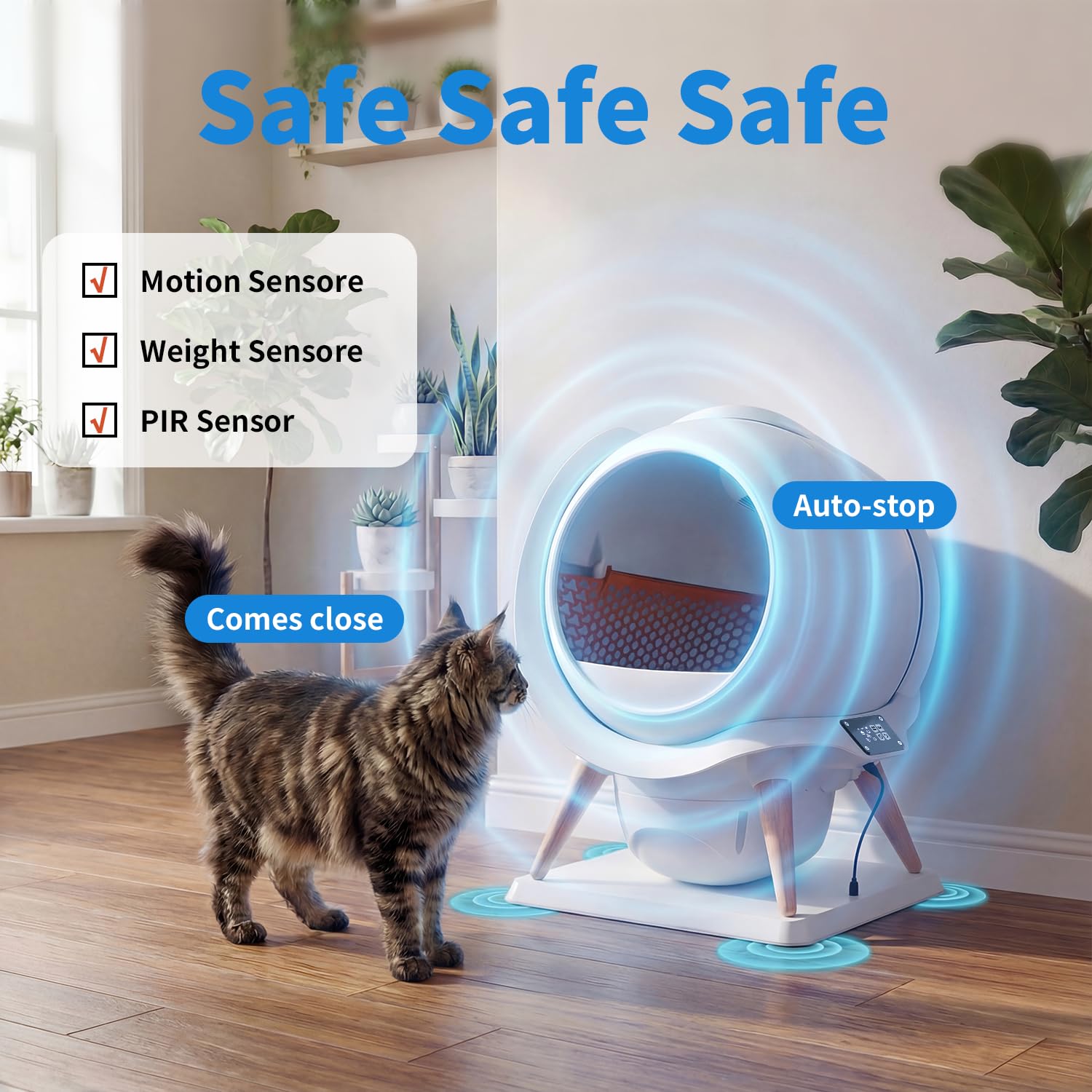Litiere Chat Autonettoyante HONEYGUARDIAN, Bac à Litière Automatique Chat avec Contrôle APP, Anti-Fuites/Odeur/Secure, Étanche IPX5 et Nettoyage Facile, Capacité 63L pour Plusieurs Chats (3-15kg)
