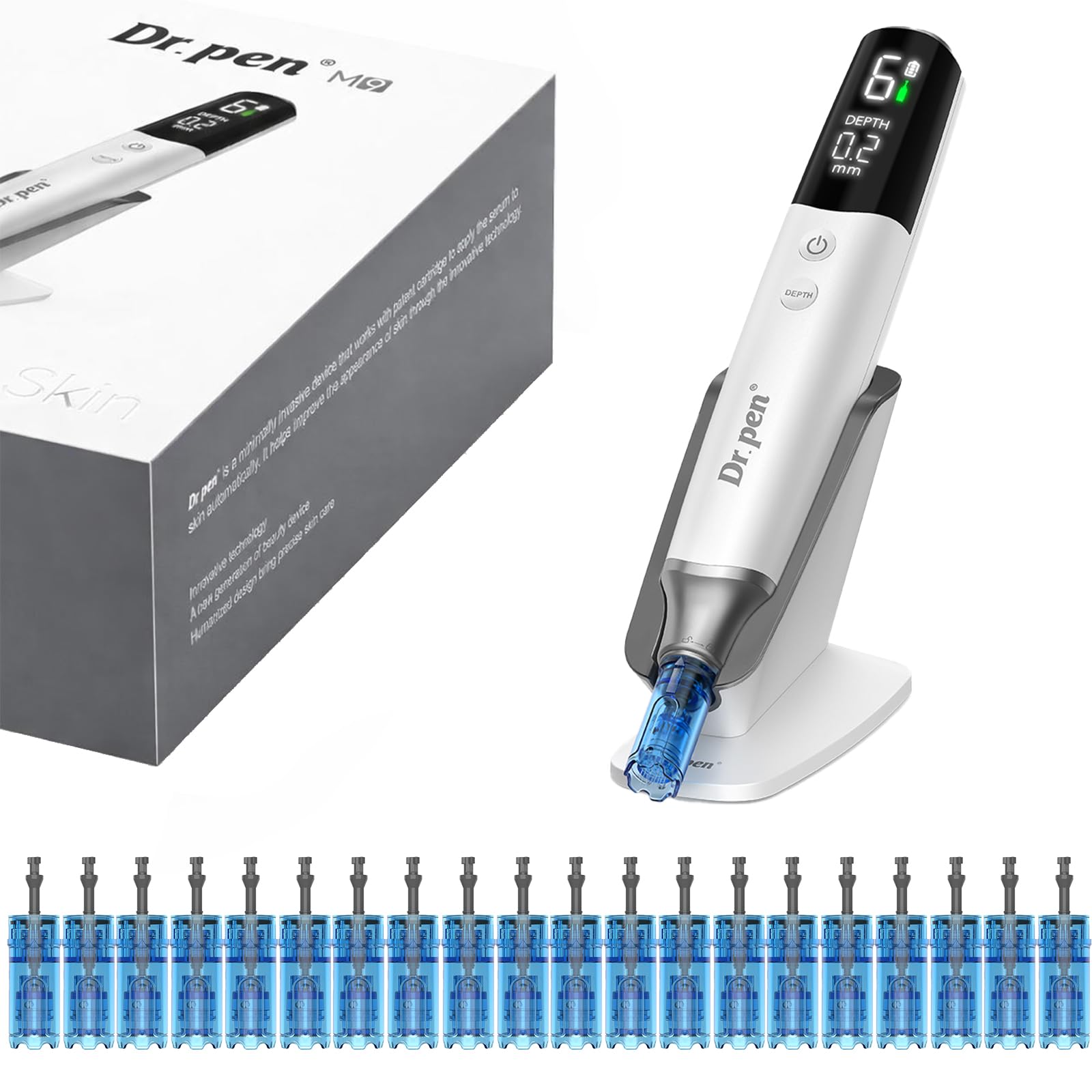 Dr. Pen M9 Penna Microneedling Wireless con 22 Cartucce, Display LED e Regolazione 0–2,5 mm, 6 Velocità, Sistema Cartridge Intelligente per Cura della Pelle