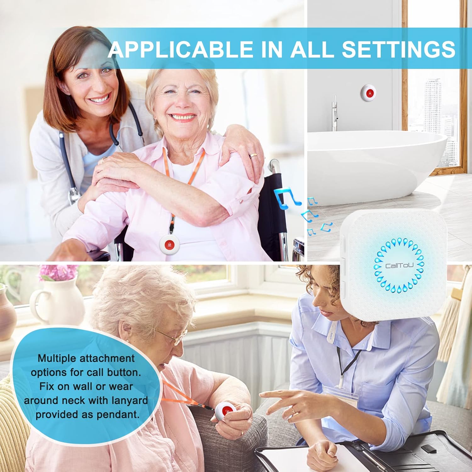 CallToU Wireless Caregiver Pager Call Button for Hard of Hearing Waterproof 500+ FT Nurse Alert System Elderly Monitoring Patient/Seniors 3 Panic Button 1 Plug-in 1 Vibration Receiver - Image 6
