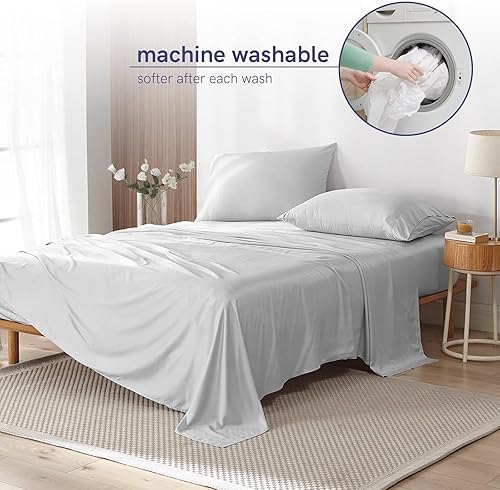 Miniatura 6 de YnM - Juego de sábanas refrescantes con 100% rayón derivado de bambú, tela 400TC con 1 funda de almohada y sábana encimera, bolsillo profundo de 19