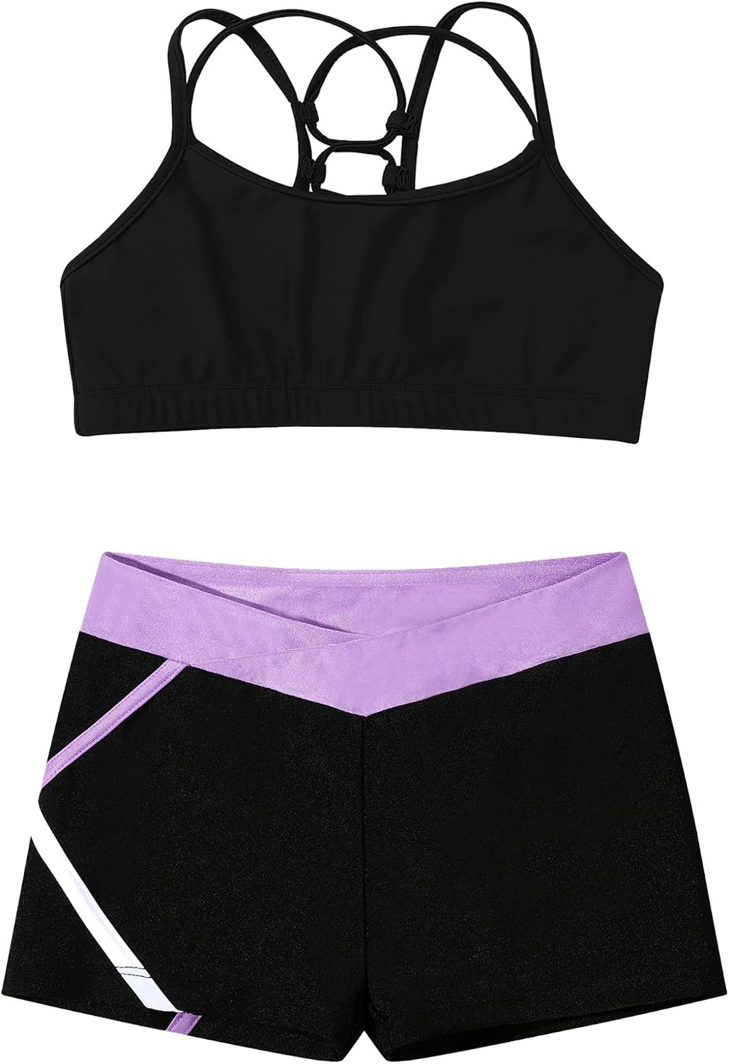 Hansber Kids Girls Gymnastics Sport Bra Dance Crop Top with Shorts Set 2 Piece Tracksuit Dancewear Swimwear