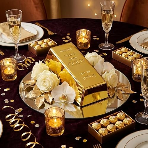 Miniatura 2 de SABLUE Réplica de barra de oro falso ladrillo lingote plástico Evento Fiesta Suministros Decoraciones Centros de mesa (L)