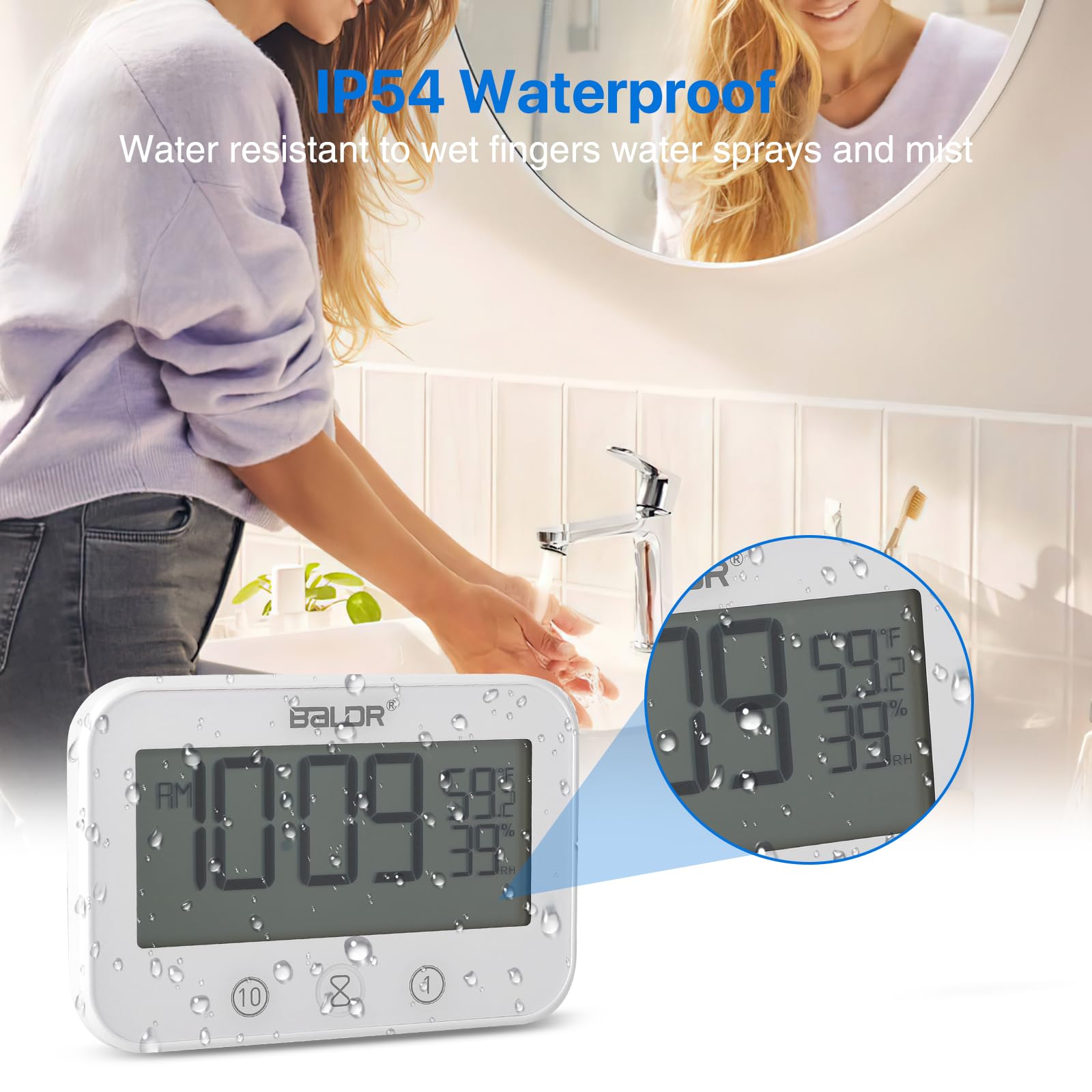 Orologio Da Bagno, Orologio Digitale Lcd per Doccia Impermeabile Occia Orologio Allarme Con Umidità Temperatura, Timer Doccia Timer per Il Conto Alla Rovescia Utilizzato in Bagni E Cucine