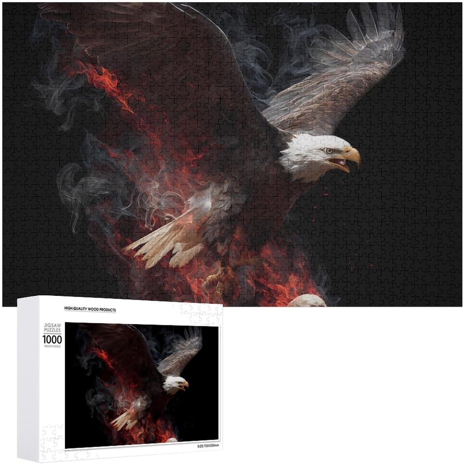 Fire Ea-gles Skull Puzzles for Adults 1000 PCS Wooden Jigsaw Puzzle Wall Decor Christmas