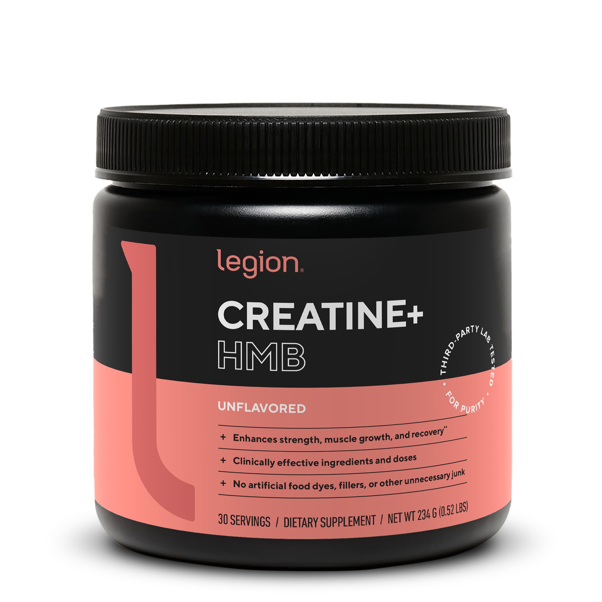 Legion Creatine HMB Powder – Micronized Creatine Monohydrate 5g with myHMB 2.5g – Unflavored Sports Nutrition Powder for Strength Training, Performance Support, and Post-Workout Recovery – 30 Servings