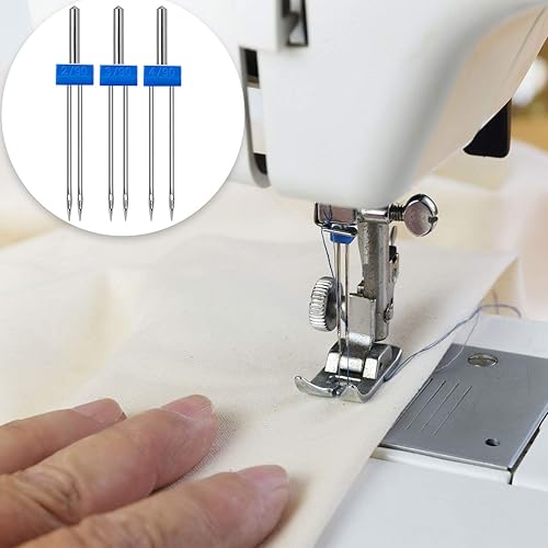 Miniatura 2 de 18 agujas gemelas para máquina de coser, agujas dobles gemelas, agujas elásticas dobles con caja de plástico, enhebrador automático de agujas para