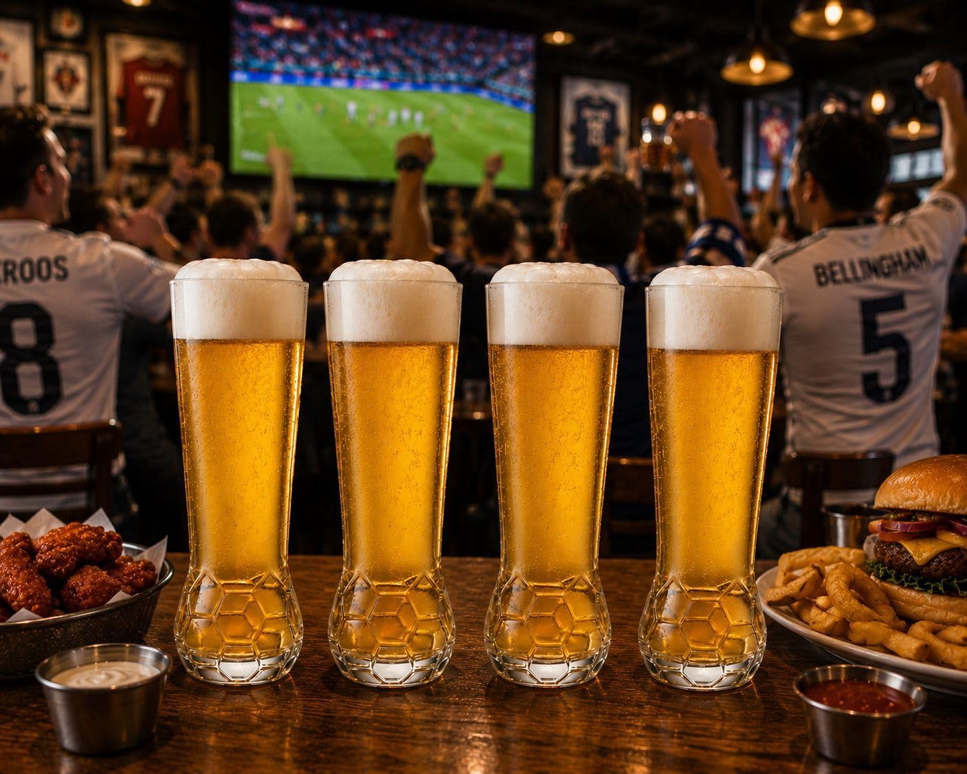 Beer Glasses Set of 4-14oz Pilsner Craft Beer Cups for IPA, Lager and Ales - Soccer Fans World Cup Glass