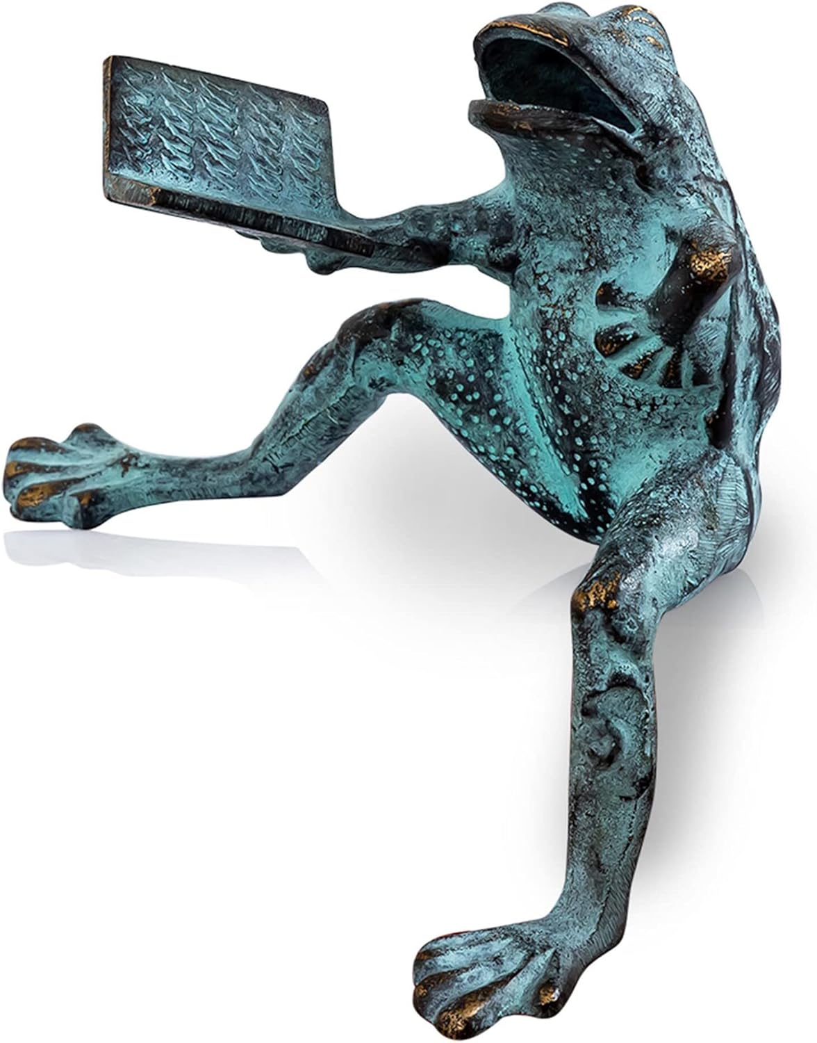 SPI Home 41043 Weathered Teal Reading Frog 6 x 5.5 Aluminum and Iron Outdoor Garden Figurine Statue Sculpture Shelf Sitter