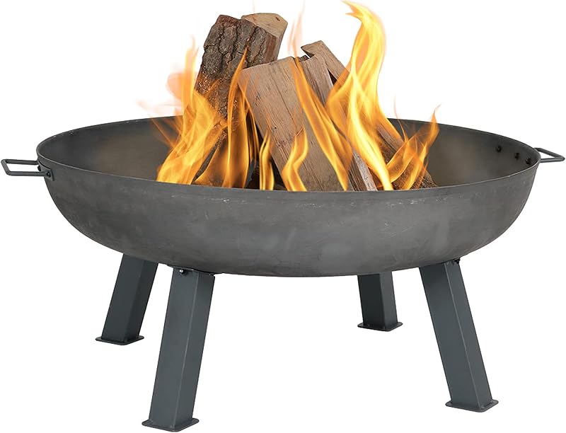 Sunnydaze Brasero grande de hierro fundido resistente para quemar leña en el exterior, 34 pulgadas | gris, metal duradero, fácil montaje, brasero redondo para patio con asas, caldero para hogueras de patio trasero