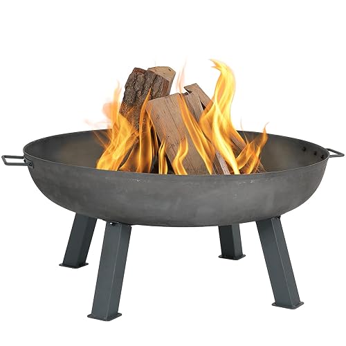 Sunnydaze 34-Inch Cast Iron Heavy Duty Fire Pit for Outside - Wood Burning Outdoor Fire Pit Bowl with Handles - Gray - Gray - 34 in