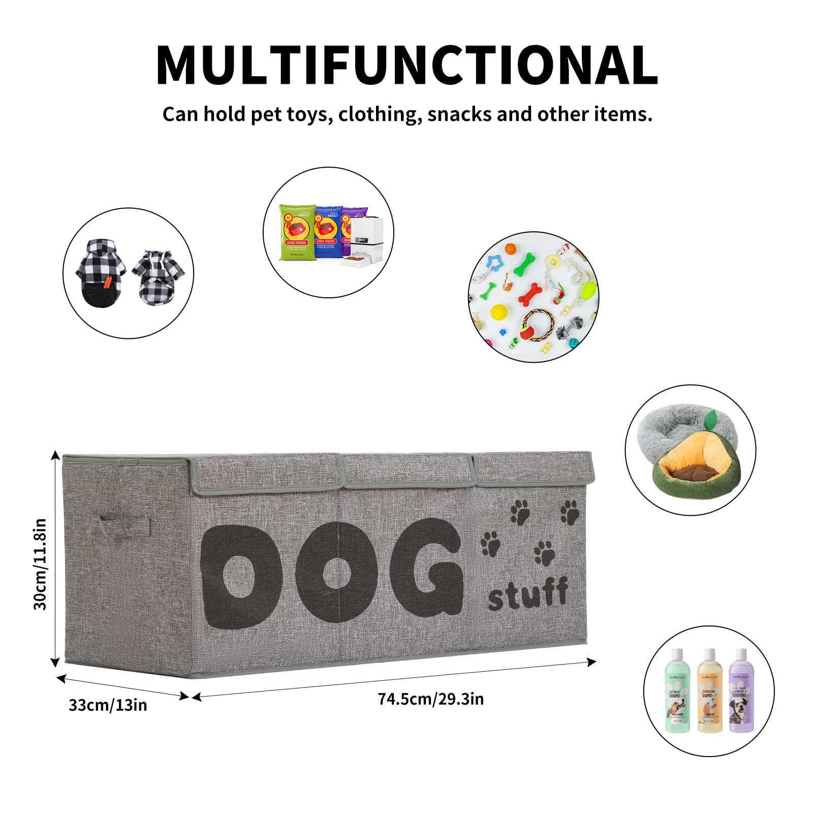 Qozary Dog Toy Storage Box, Large Dog Toy Bin, 3 Grids Dog Toy Storage Basket With Lid - Image 3