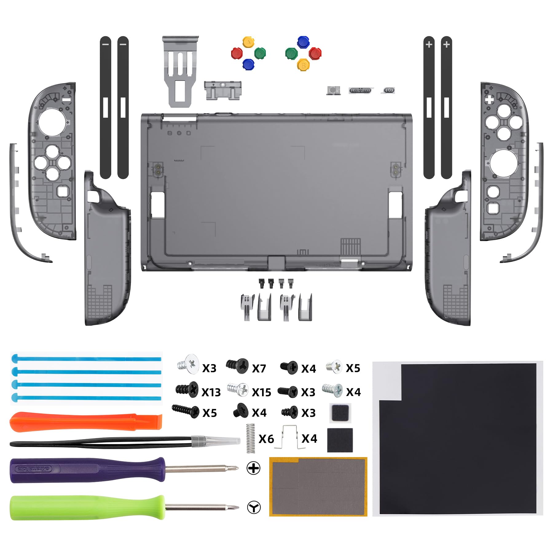 eXtremeRate DIY-Ersatz Shell Set für Nintendo Switch 2 Joycon/Console, Essence Version, Transparent Schwarz
