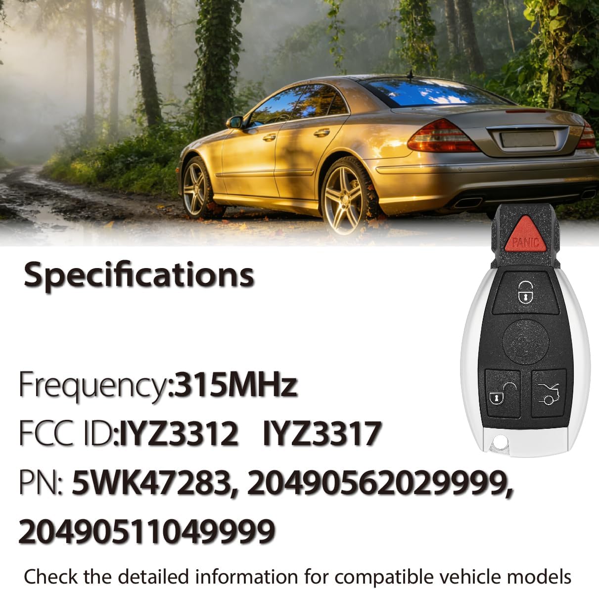 Key Fob Replacement for 1997-2016 Mercedes Benz C CL E G GL ML R S Class IYZ3312 315MHz 4 Buttons