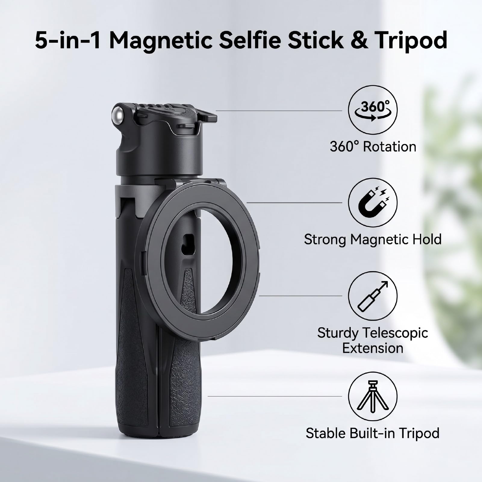 Asta Selfie Magnetica con Altezza Regolabile a Distanza Treppiede 5 in 1