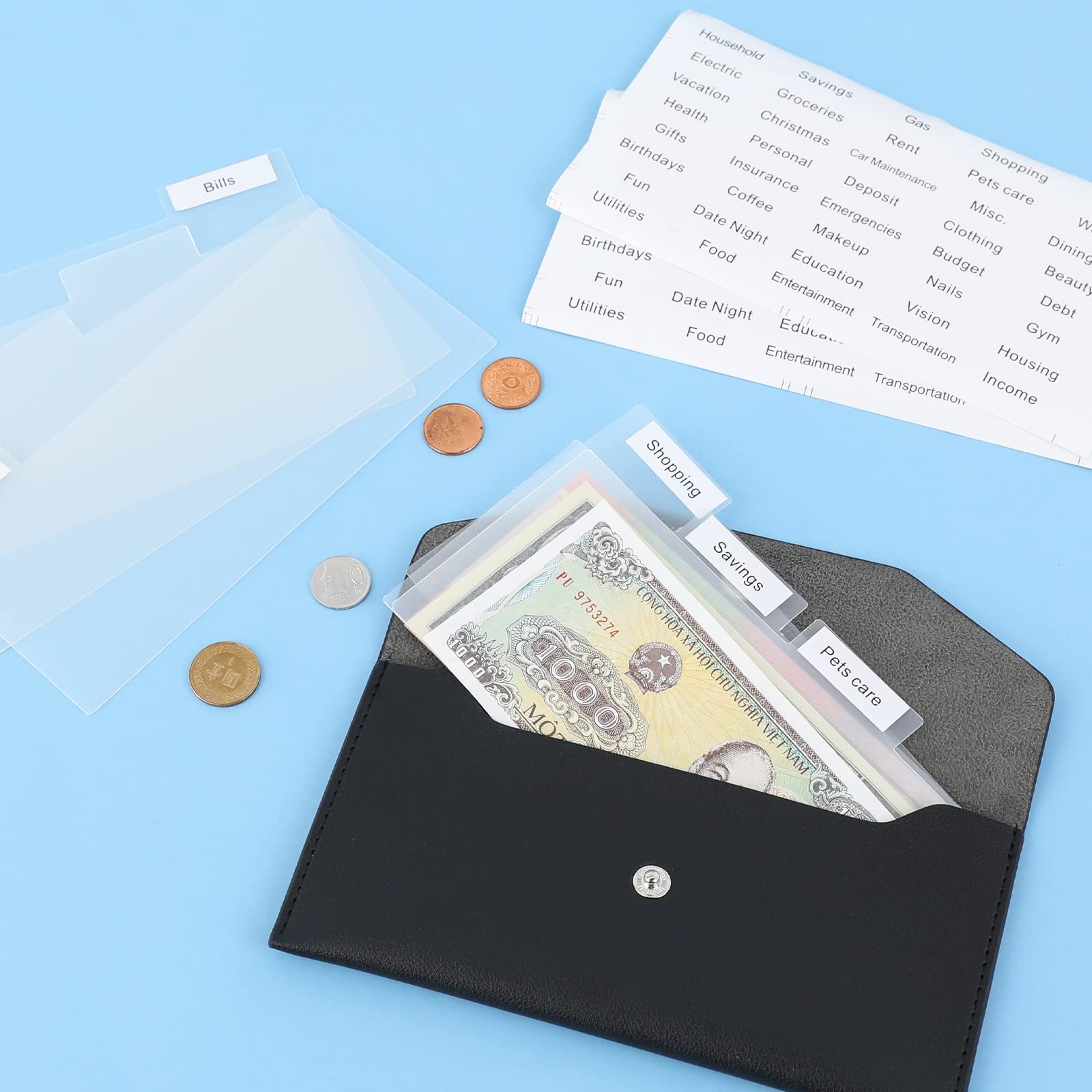 Portafoglio contanti buste per contanti pianificatore budget buste ecopelle linguette autoadesive divisori