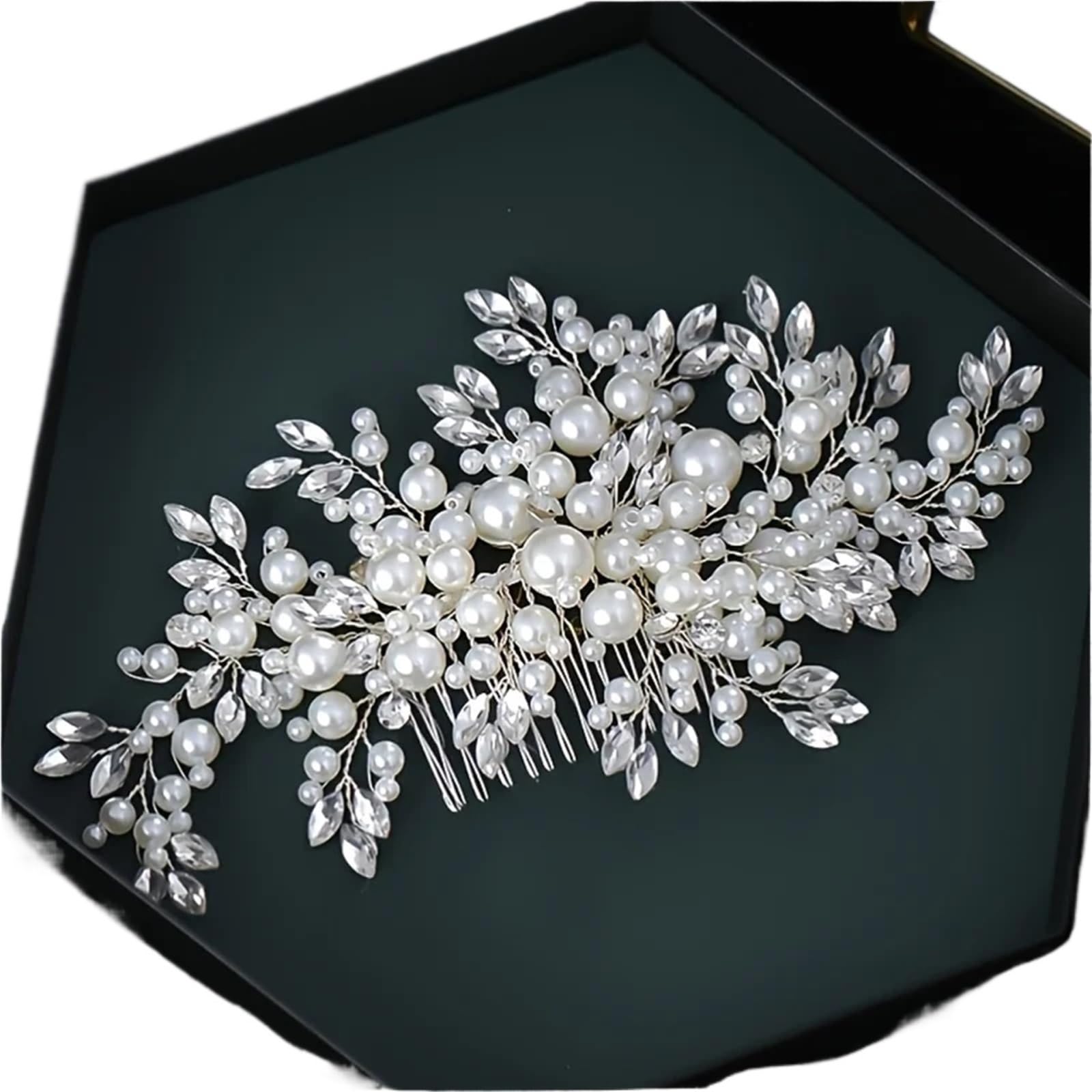 Pettini for capelli da sposa Accessori da sposa for gioielli da donna Testa di strass perla color argento(Silver)