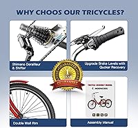 Vista 6 de Triciclos para adultos de 7 velocidades, bicicletas de 3 ruedas de 24/26 pulgadas, bicicletas de tres ruedas de crucero con canasta grande