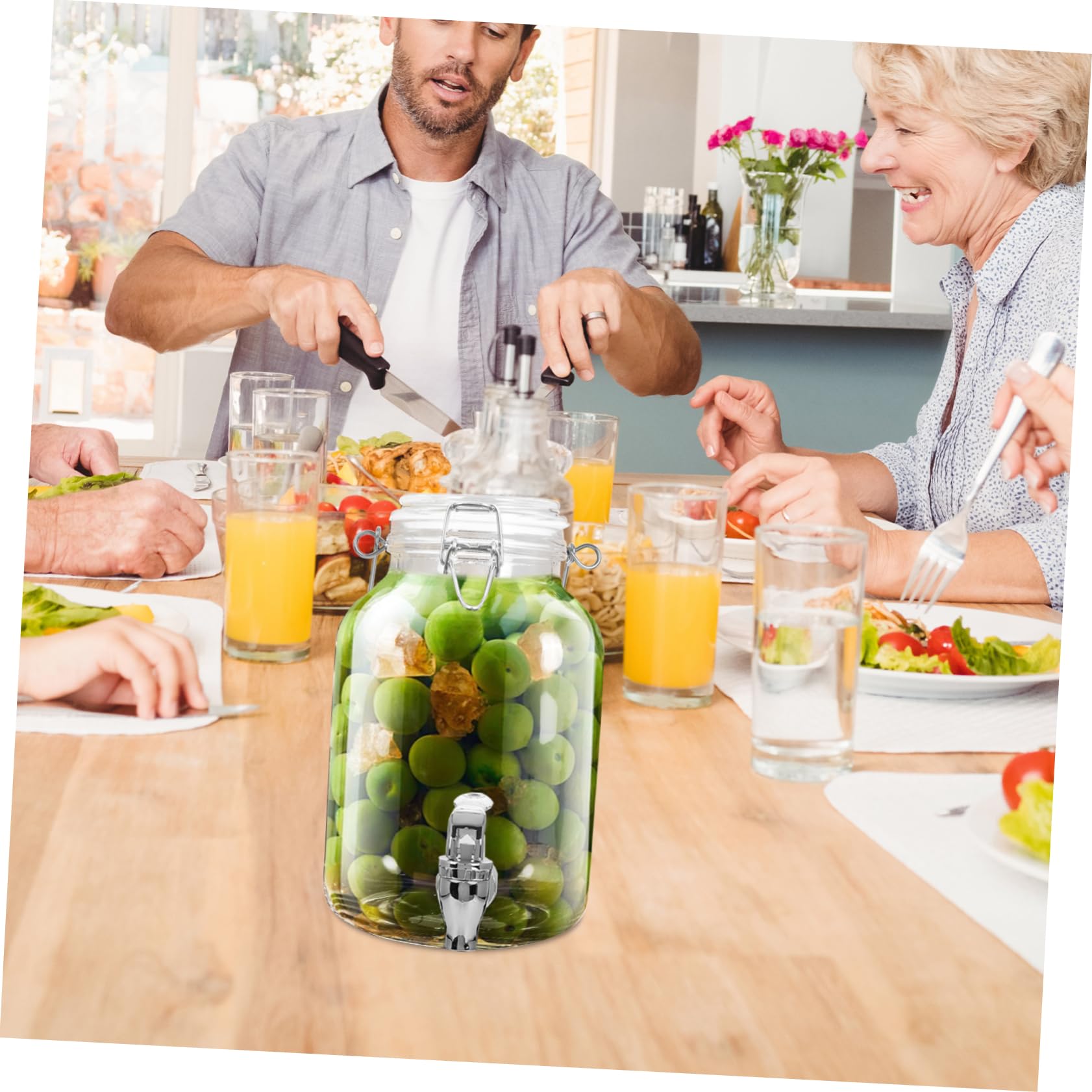 POPETPOP Barattolo in Vetro 3000ml con Coperchio, Grande Capacità | Frigo e Countertop, Uso Juicing, Design Salvaspazio, Contenitore Vetro