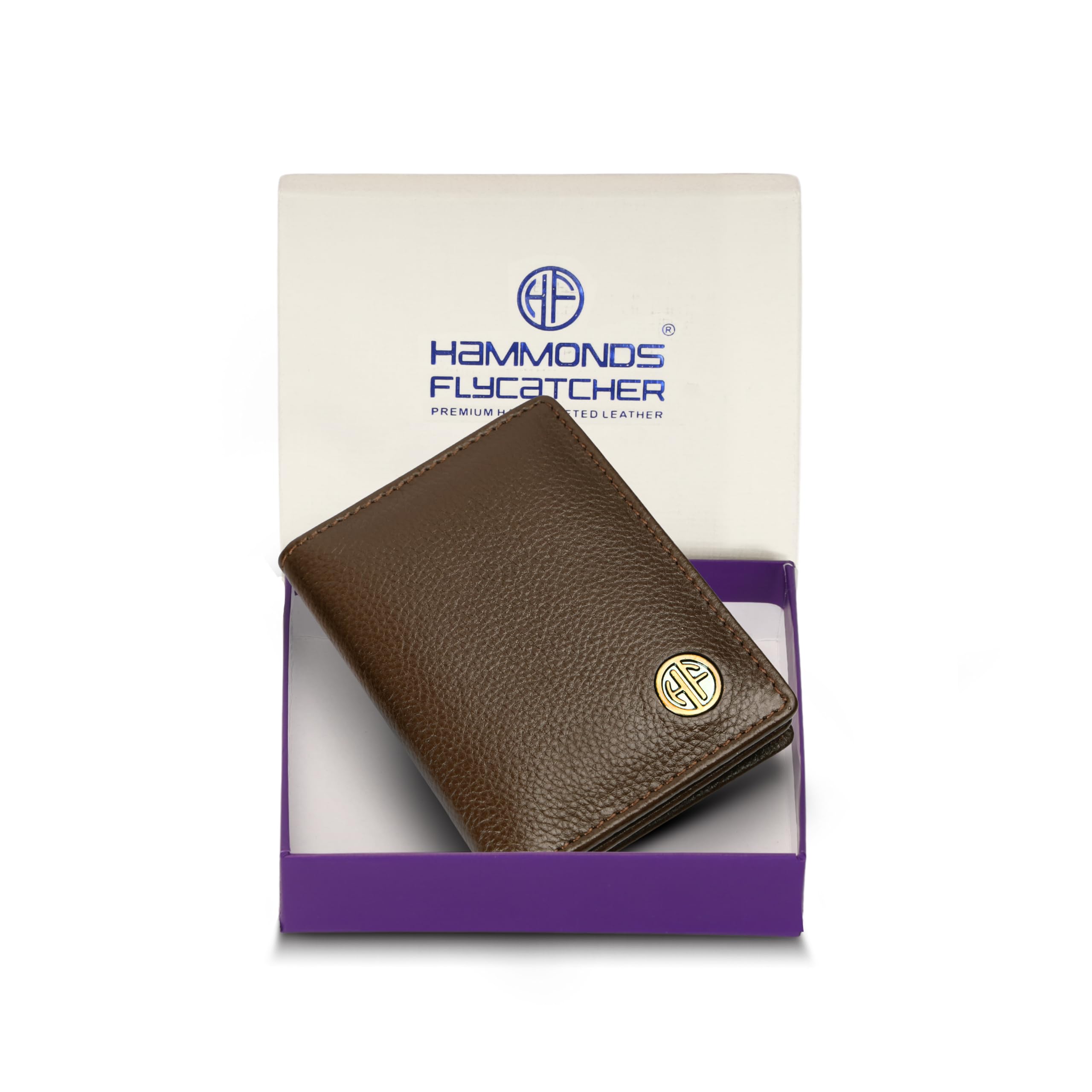HAMMONDS FLYCATCHER Genuine Leather Card Holder Wallet for Man & Women, RFID Protected ATM/Credit Card Holder Wallet for Men with 4 Slots(Fits Upto 8 Cards), Gift for Men - Brushwood