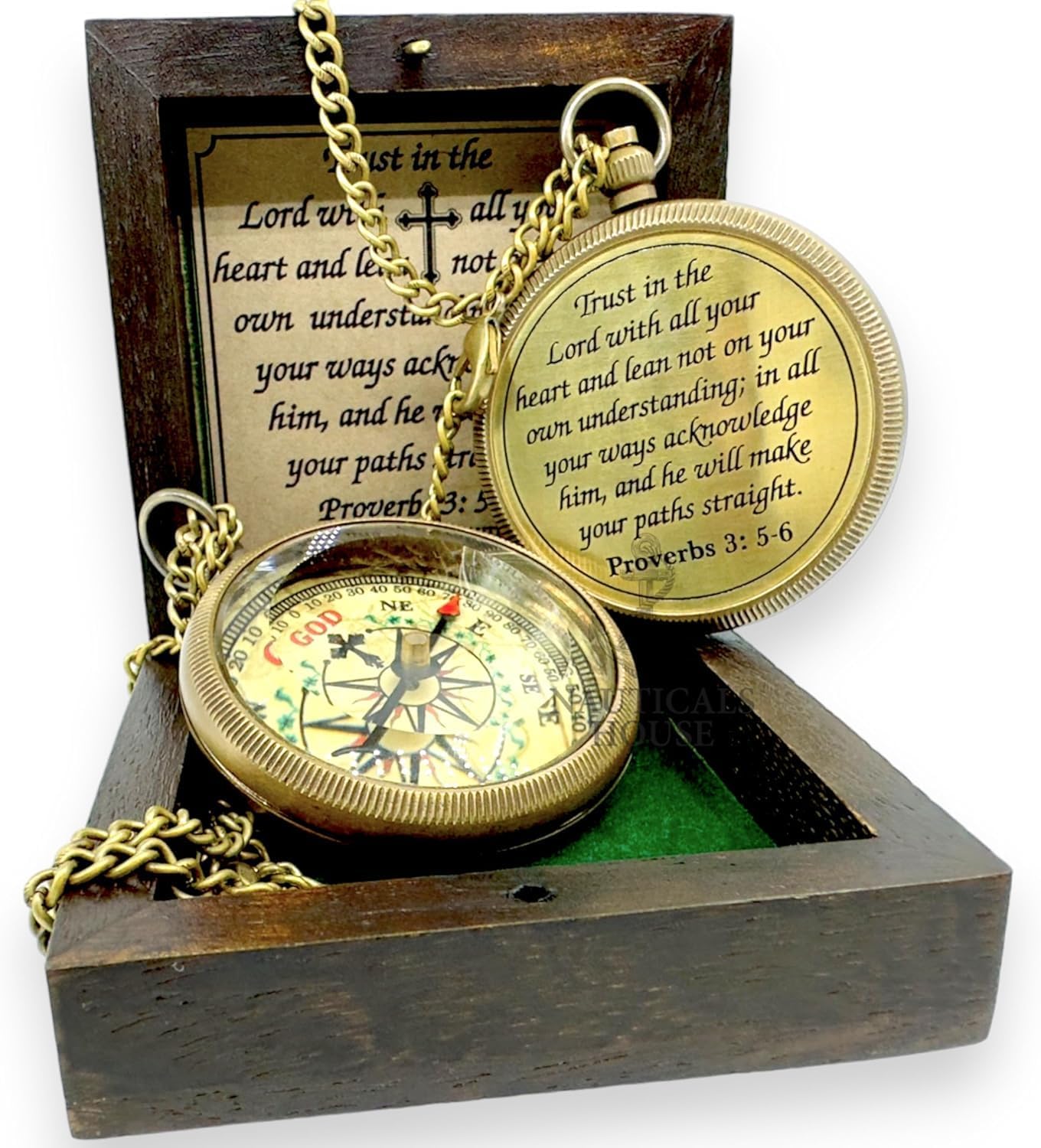 Handcrafted Antique Trust in The Lord Brass 2 Inch Sundial Compass with Leather Case Vintage Style Navigational Compass for Camping & Hiking