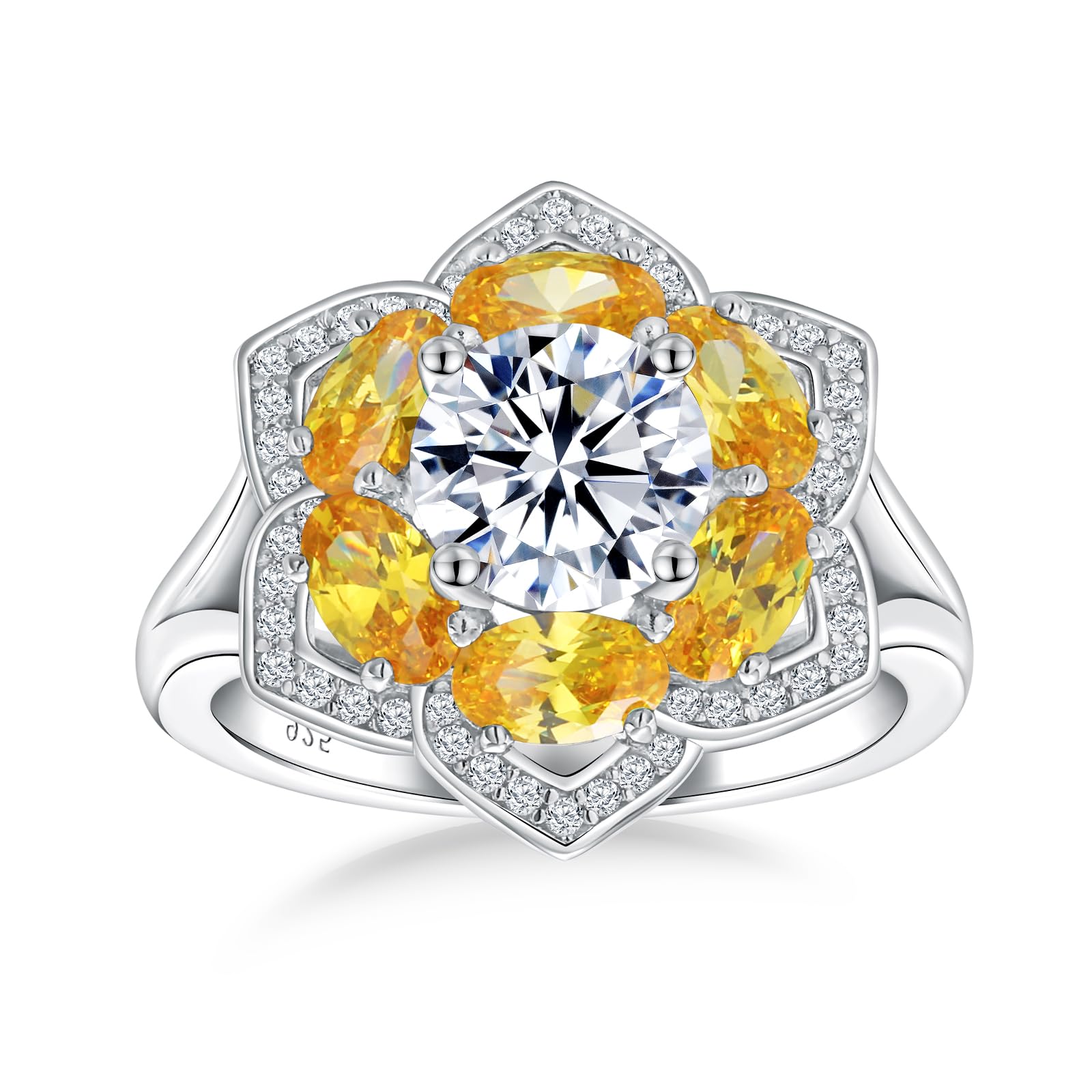 Statement Flower Ring 925 Sterling Silver Birthstone Rings for Women, Big Floral Bolssom Ring, Sapphire/Emerald/Ruby/Opal Engagement Promise Rings for Her Size 6-10