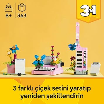 LEGO Creator 3’ü 1 Arada Çiçekli Daktilo 31169-8 Yaş ve Üzeri Çocuklar için Keytar veya Saksıya Dönüşebilen Yaratıcı Oyuncak Yapım Seti, Doğum Günü Hediyesi (363 Parça)