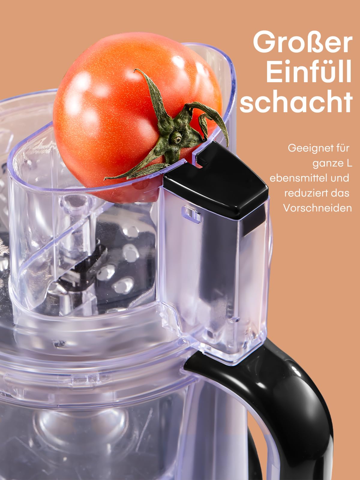 FOHERE Küchenmaschine 2,1 L, 2-in-1-Doppeleinfüllschacht | 2 Geschwindigkeiten + Puls, Edelstahlklingen, Ohne Vorschneiden, Hacken, Raspeln, Schneiden, Mixen & Teig Kneten