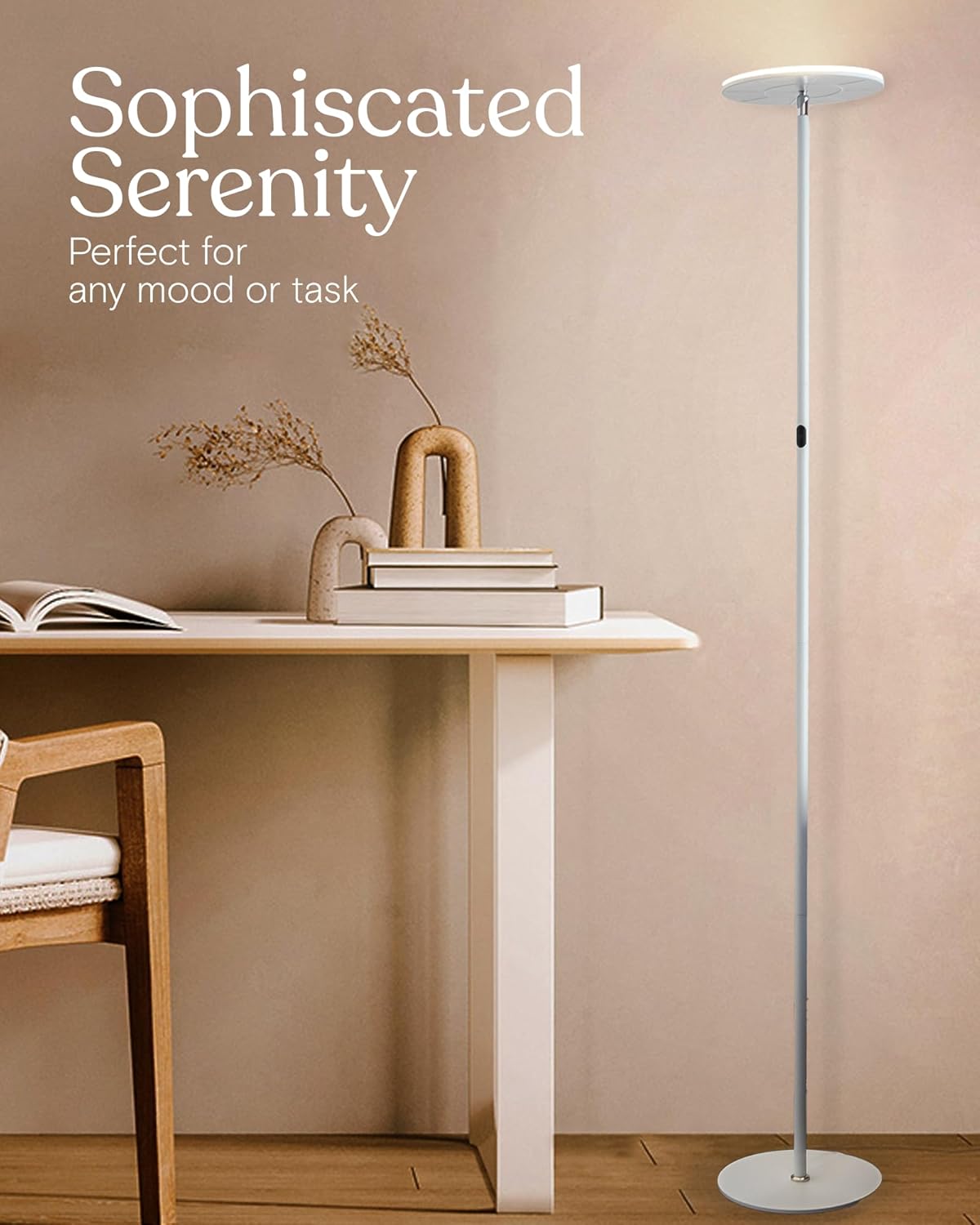 Brightech Sky LED Floor lamp, Torchiere Super Bright Floor Lamp for Living Room Decor & Office - Dimmable, Tall Standing Lamp with Warm Light for Bedroom & Reading - White - Image 5