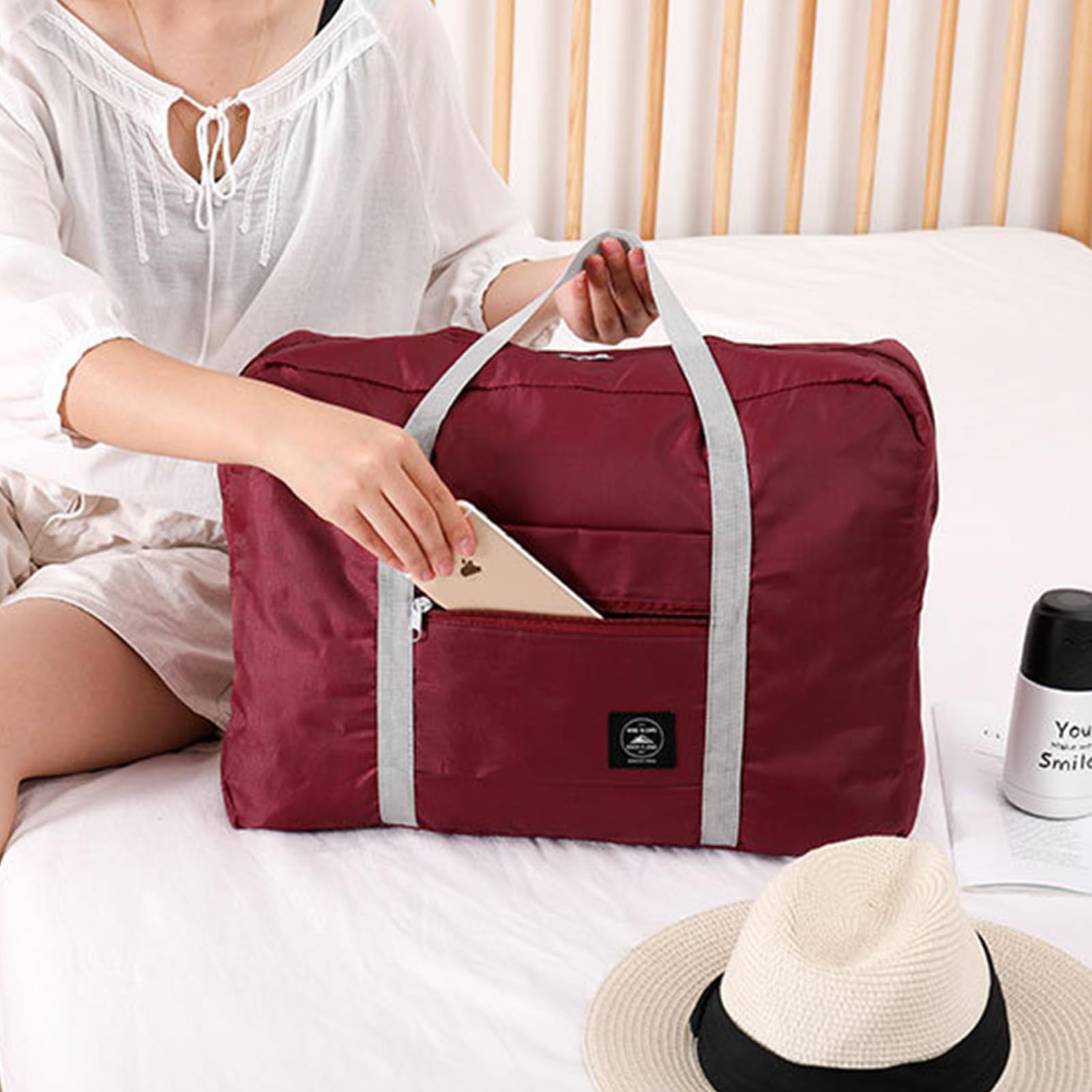 INVODA Borsone da viaggio pieghevole da viaggio, 24 pezzi, borsone da palestra, borsa da viaggio in nylon resistente all'acqua, per uomini e donne, Rosso 24
