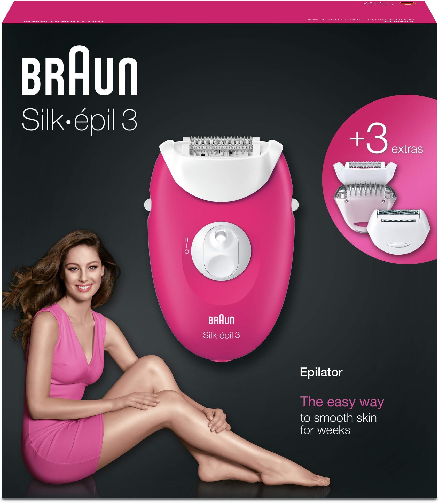 BraunSilk-epil 3 3-410 Epilator Raspberry Pink with 3 Extras - International Version