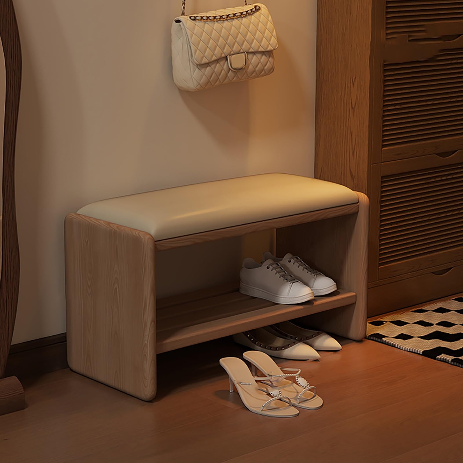 Banc à chaussures en bois pour couloir et table à langer basse pour l'entrée de la maison