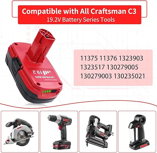 Miniatura 3 de Forrat 2 Pack 19.2 Volt 3.0Ah Lithium Replacement Craftsman 19.2 Volt Battery Compatible with Craftsman 19.2V Battery 130279005 1323903 11375