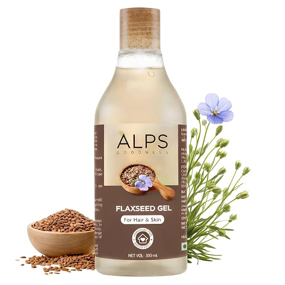 Alps Goodness Flaxseed Gel for Hair & Skin | Natural Hydrating Styling Gel | Enhances Strength, Shine & Curl Definition | Controls Frizz & Soothes Dry Skin | 10.14 Fl Oz (300ml)