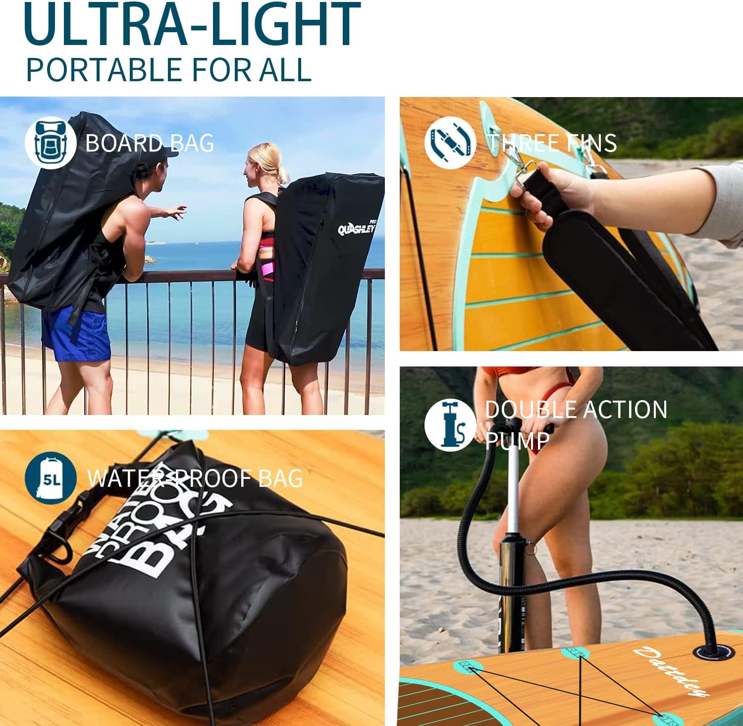 Dattdey Inflatable Paddle Board - Stand Up Paddle Board Inflatable,Paddleboard Inflatable with Sup Paddle Board Accessories (Black) : Sports & Outdoors