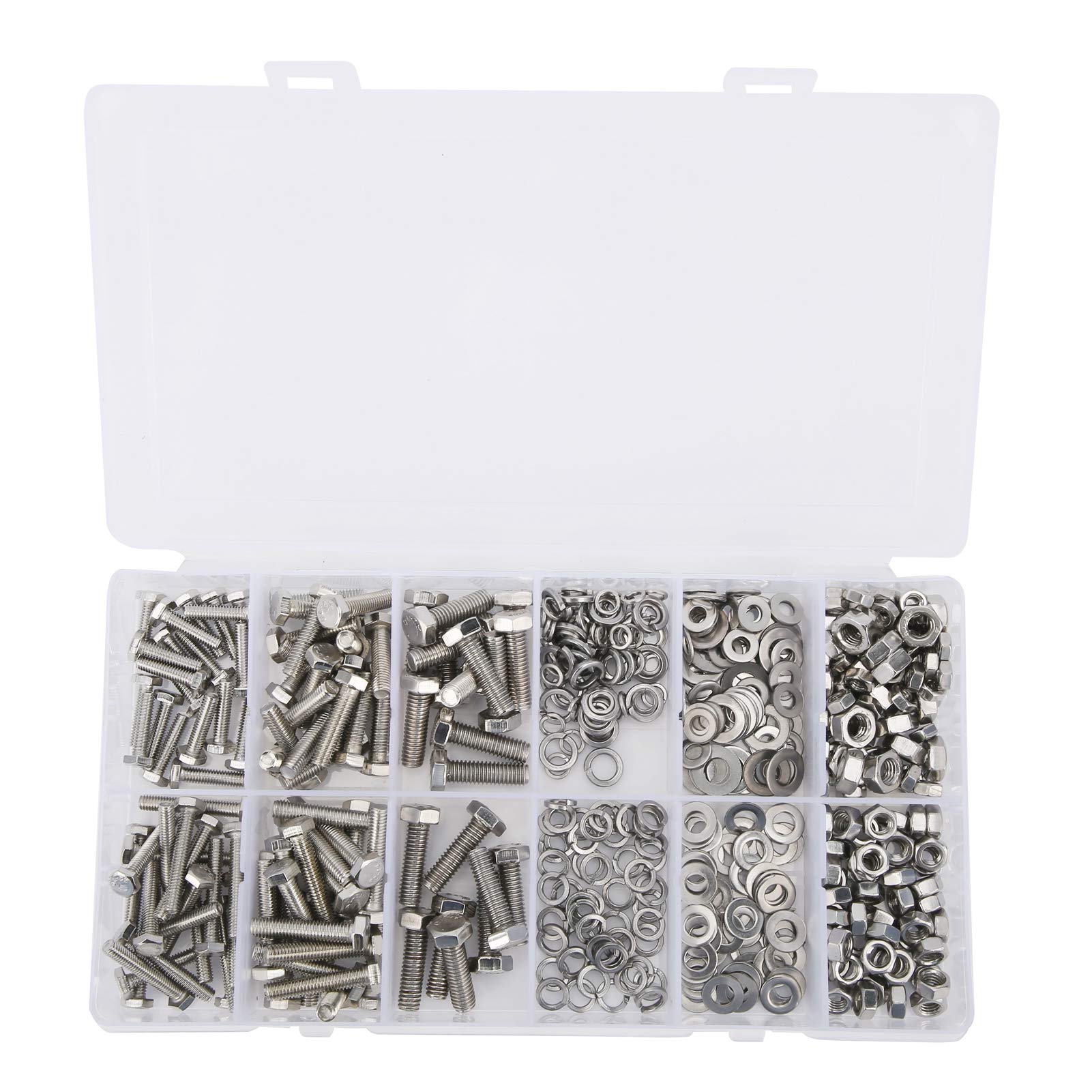 Sechskantmuttern und Bolzen Sortiment Kit, 475pcs M4-6 16-25 mm 304 Edelstahl Sechskantschrauben Muttern Dichtung für Maschinenindustrie in Home Office-Ausrüstung und Schiffsbaugru