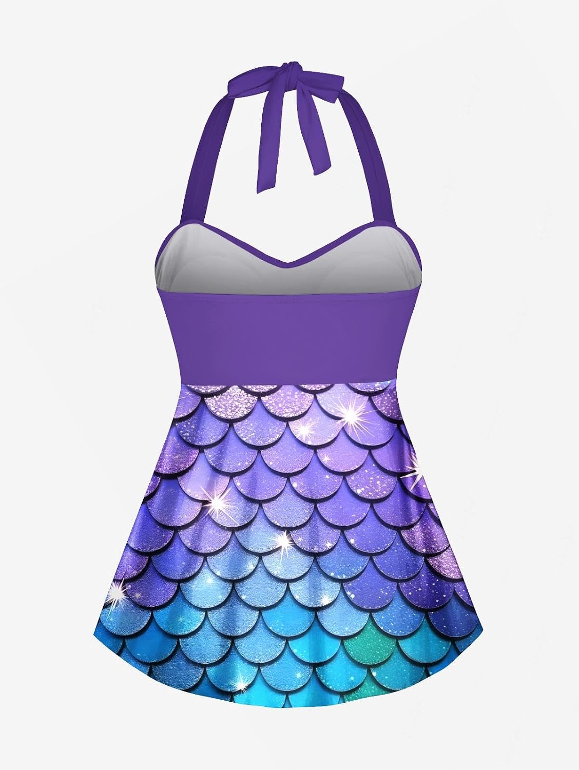ROSE GAL Women Plus Size Two Piece Modest Tankini Swimsuit 3D Mermaid Print Halter Tummy Control Bathing Suit