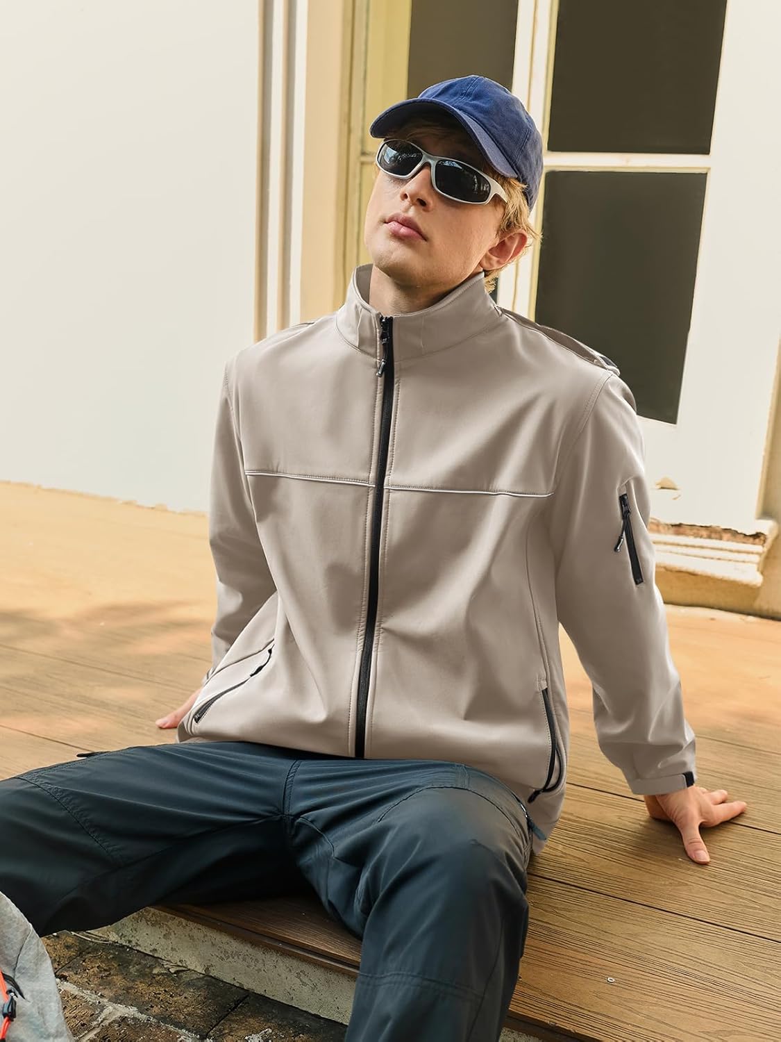 Yousify Mens Softshell Jacket Fleece Lined Windbreaker Lightweight Rain Waterproof Hooded Jackets for Hiking - Image 3