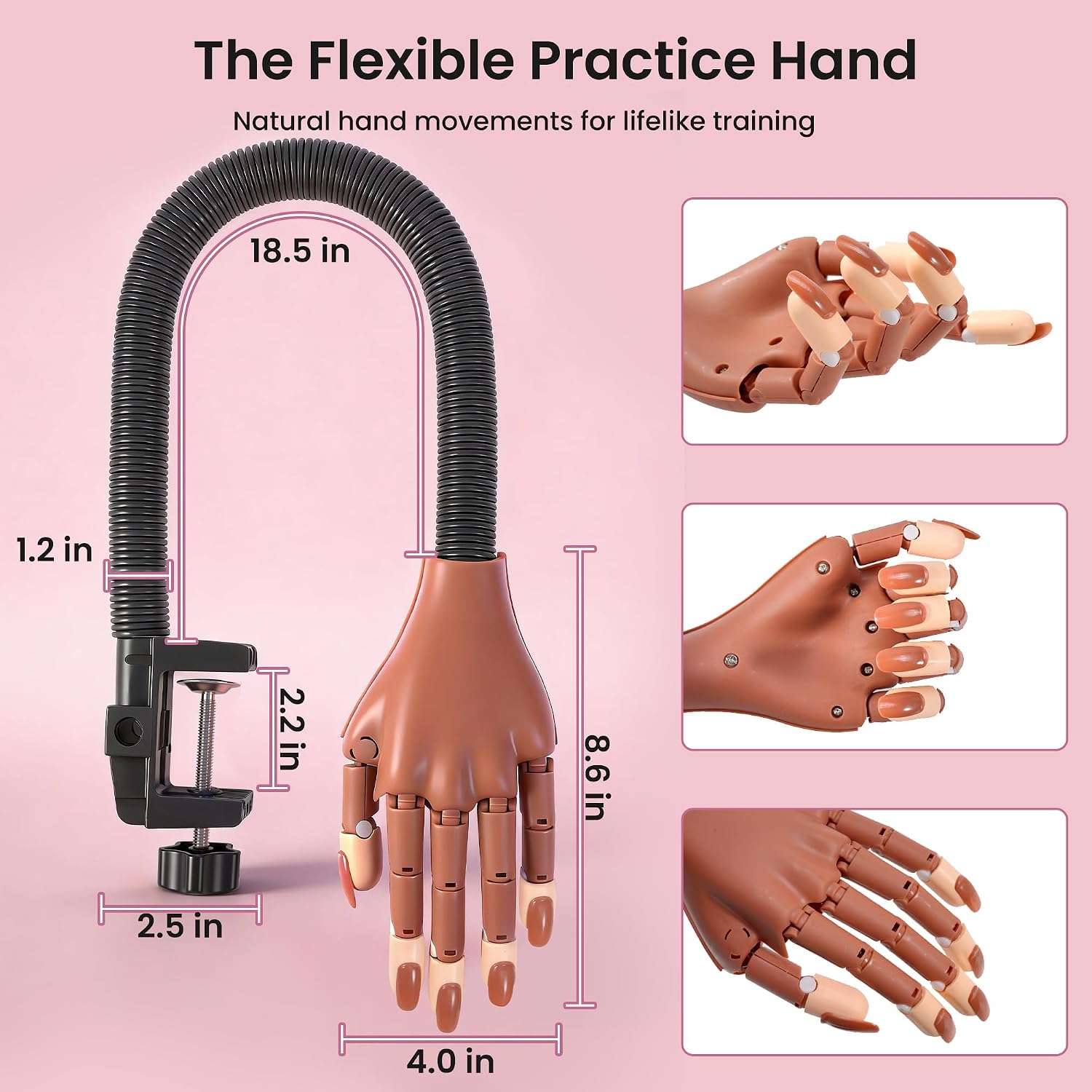 Practice Hand for Acrylic Nails, Magnetic Nail Practice Hands, Mannequin Hand for Nails Kit for Beginners, Movable Flexible Fake Hand with 200PCS Nail Tips, Brush, File and Clipper