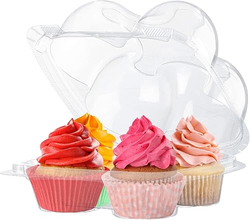 Cajas de plástico para cupcakes 4 compartimentos  Paquete de 50  Soporte desechable para cupcakes de cúpula alta con tapa a granel  Cajas de
