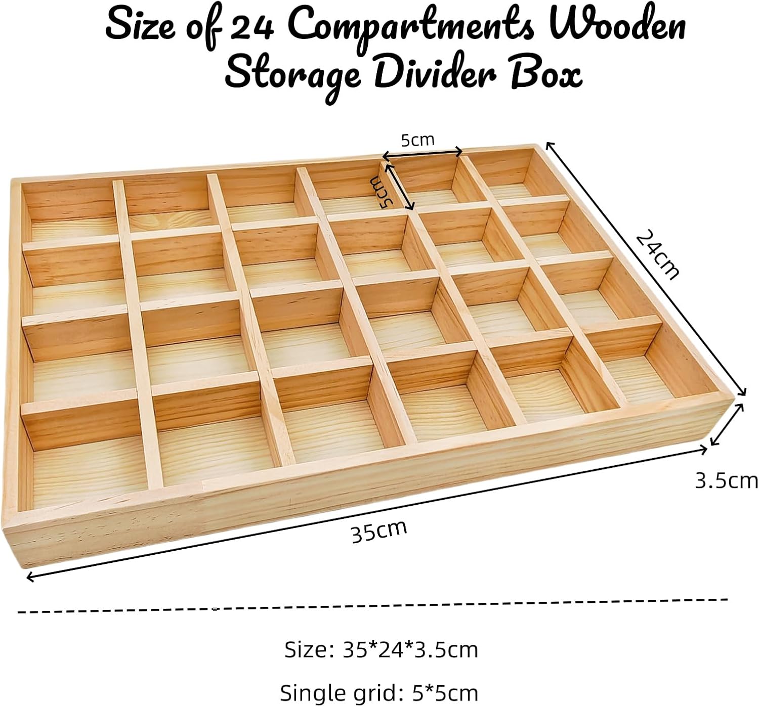 Anktily Wooden Sorting Tray Grid Display, Wood Storage Divider Organizer Showcase Display Box for Home Craft Office Kitchen Storage (24 Grids)