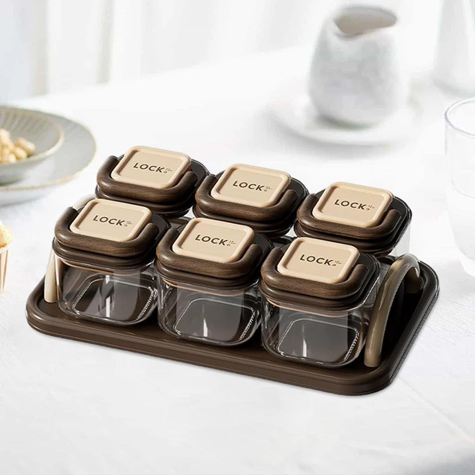 MagiDeal Plateau à fruits secs compartimenté avec couvercle, bocal à biscuits hermétique, récipient à bonbons et noix pour mariage, fête, cuisine, Thanksgiving, Couleur Du Bois, 6 Bols