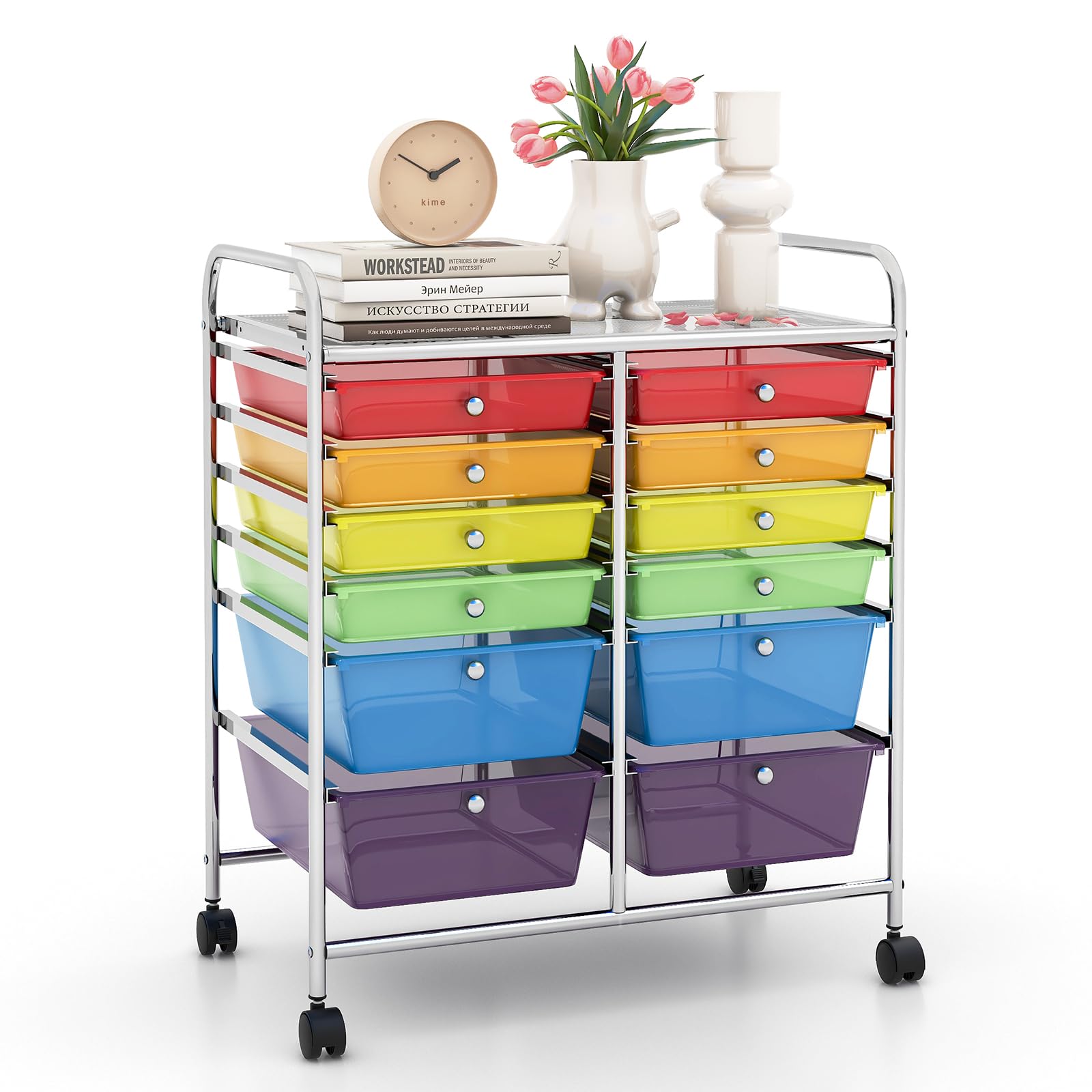 LDAILY 12 Drawer Rolling Storage Cart, Craft Cart Organizer on Wheels w/Metal Frame, Large Capacity &amp; Smooth Drawer, Rolling Cart w/Drawers for Classroom, Office