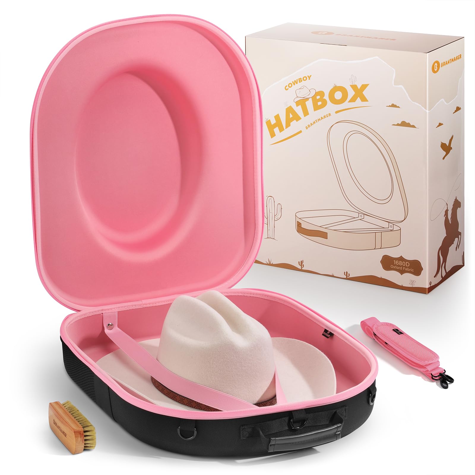 BRANTMAKER Cowboy Hat Box, Cowboy Hat Case for Travel, Crush Proof Storage for Western/Panama/Fedora, Carrier with Adjustable Shoulder Strap & Brush