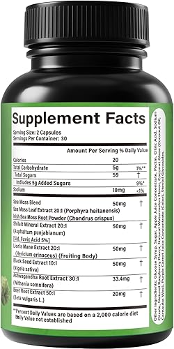 Miniatura 9 de Cápsulas de guanábana con mezcla de hierbas 24 en 1, incluye graviola, shilajit, musgo marino, melena de león, cúrcuma, ashwagandha, jengibre, miel