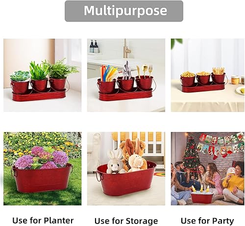 Miniatura 6 de Cubo de hielo ovalado con 3 cubos para servir, condimentos, nueces, helado, aperitivos, cuencos para servir dulces, bañera de metal galvanizado para