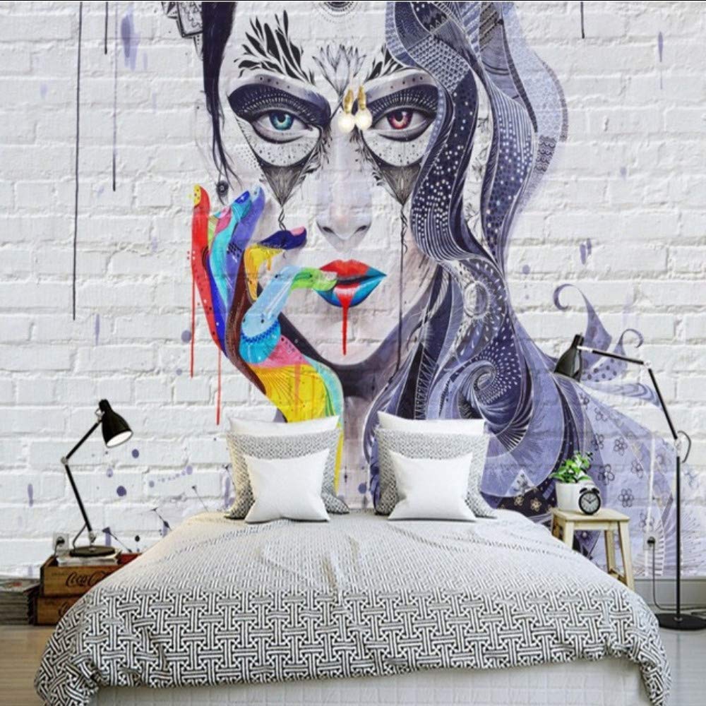 Hwhz Wallpaper 3D Colorful Sexy Beauty Brick Wall Background Mural Bedroom Bathroom Restaurant Mural Mall Barber Shop Wallpaper-200X140Cm