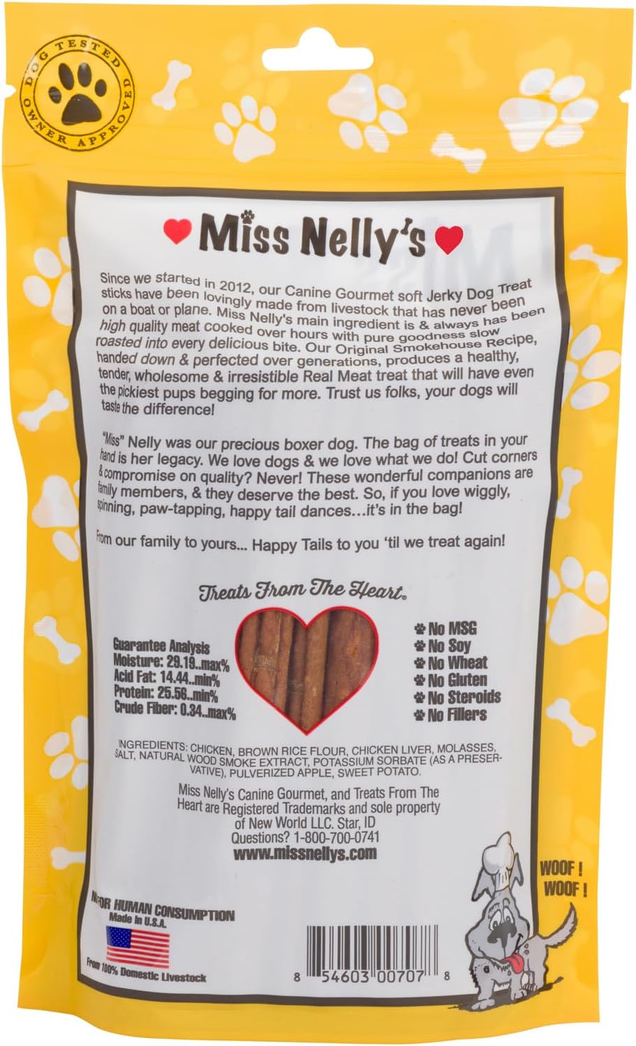 Miss Nelly's - Chicken Jerky Dog Treats - Soft Sticks - USA Made and Sourced - Original Smoke House Recipe - Small Batch Chicken Jerky for Dogs - Minimally Processed - 8 oz. Bag