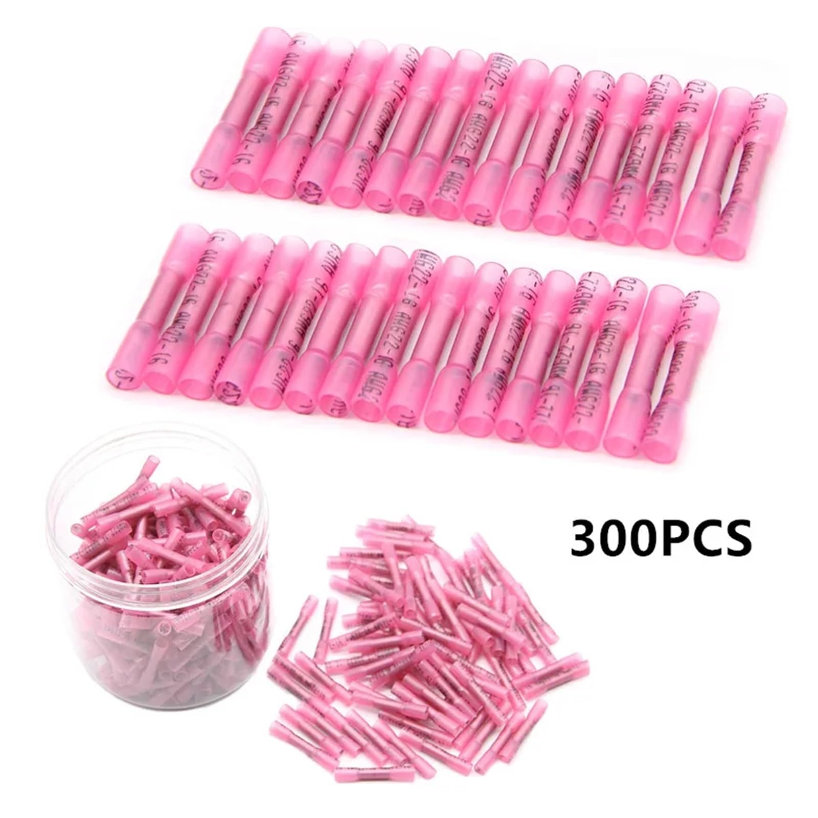 Paquete de 300 conectores termorretráctiles, terminales de engarzado, aislados, impermeables, conector de cable de empalme a tope sellado, 22-18 AWG
