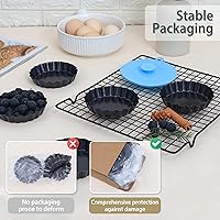 Vista 8 de Juego de 10 mini sartenes para tartas con fondo extraíble de 4 pulgadas, antiadherente, redonda, acero al carbono resistente para pasteles