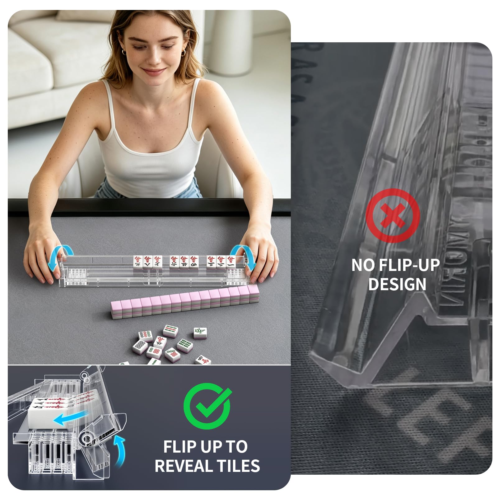 Mahjong - Espositore per piastrelle in acrilico trasparente, con pusher